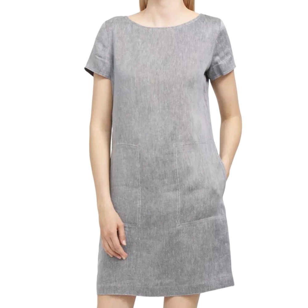 Theory Structured Shift Dress Women’s Medium Gray Linen Twill